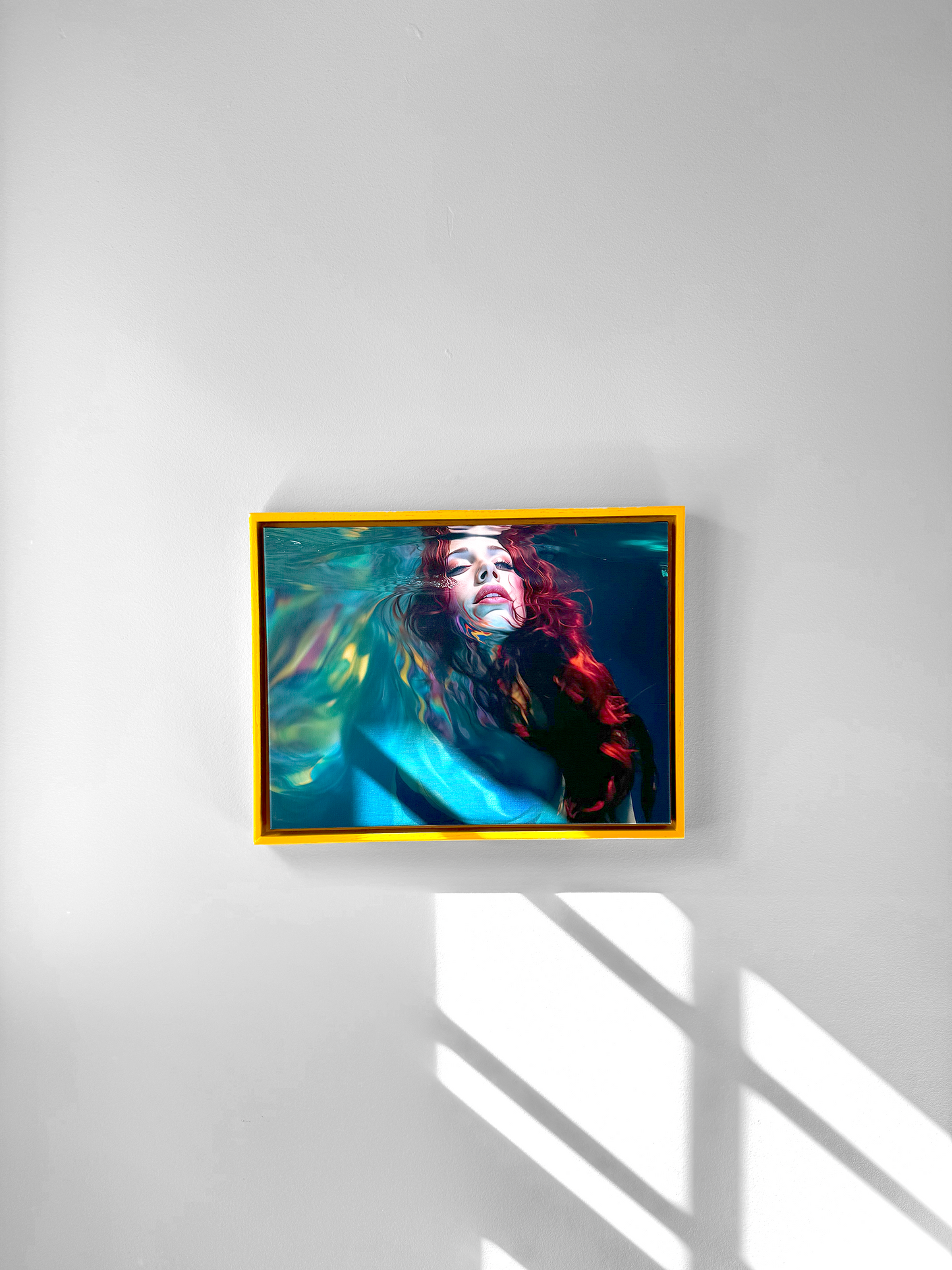 Inhale . moody portrait of a woman in water . original framed art with acrylic on canvas